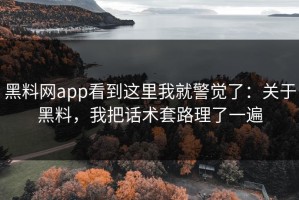 黑料网app看到这里我就警觉了：关于黑料，我把话术套路理了一遍