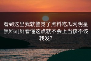 看到这里我就警觉了黑料吃瓜网明星黑料刷屏看懂这点就不会上当该不该转发？