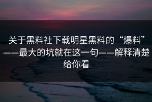 关于黑料社下载明星黑料的“爆料”——最大的坑就在这一句——解释清楚给你看
