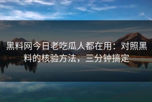 黑料网今日老吃瓜人都在用：对照黑料的核验方法，三分钟搞定