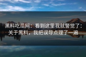 黑料吃瓜网：看到这里我就警觉了：关于黑料，我把误导点理了一遍