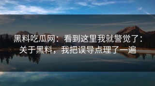 黑料吃瓜网：看到这里我就警觉了：关于黑料，我把误导点理了一遍