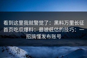 看到这里我就警觉了：黑料万里长征首页吃瓜爆料：最被低估的技巧：一招搞懂发布账号