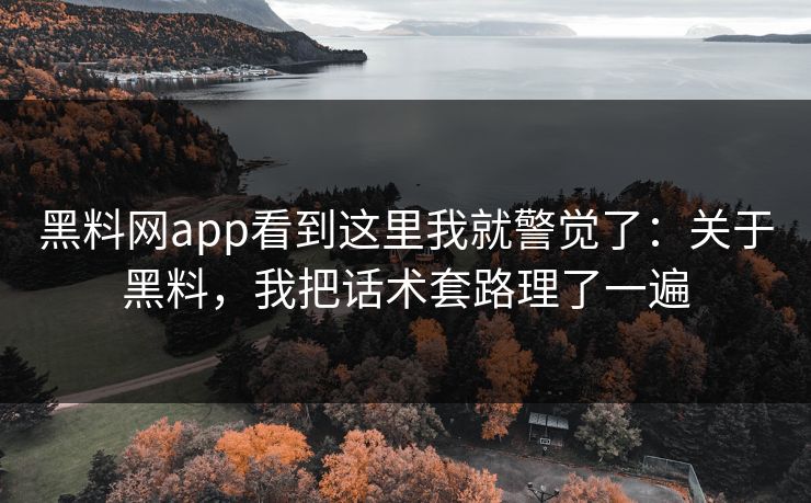 黑料网app看到这里我就警觉了：关于黑料，我把话术套路理了一遍