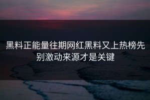 黑料正能量往期网红黑料又上热榜先别激动来源才是关键