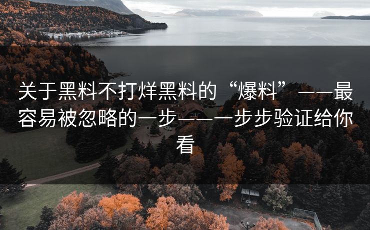关于黑料不打烊黑料的“爆料”——最容易被忽略的一步——一步步验证给你看